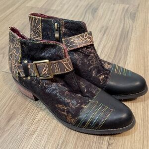 Socofy Black and Brown Ankle Boots with Buckle Zipper Size 41
